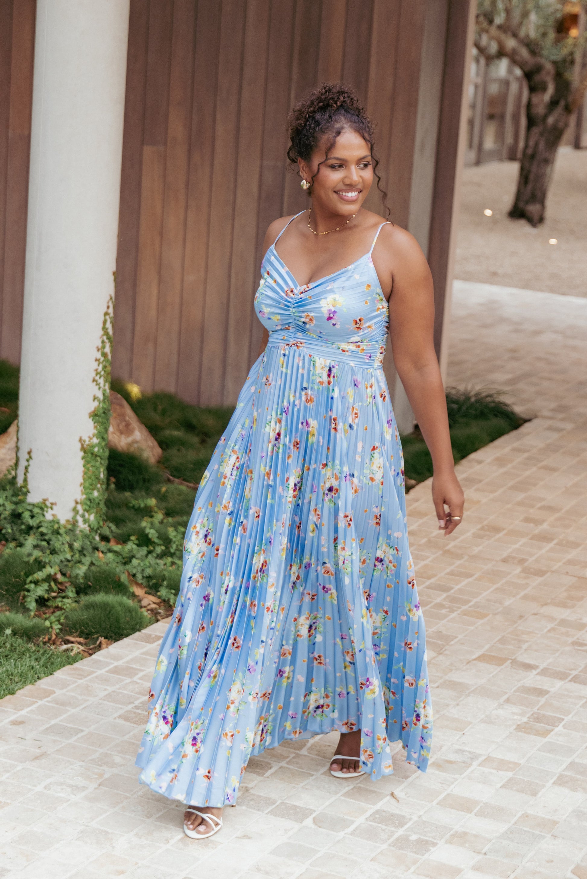Robe d'invitée de mariage longue plissée – Imprimé floral - Valerelle