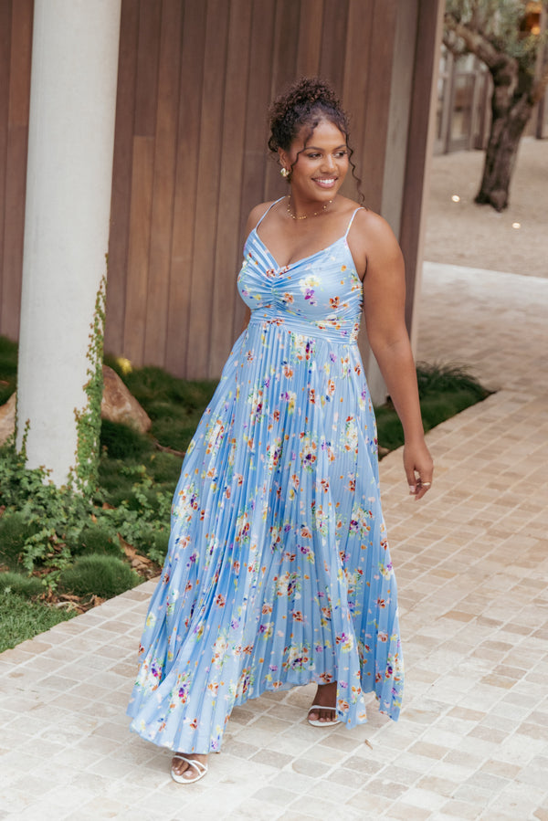 Robe d'invitée de mariage longue plissée – Imprimé floral - Valerelle