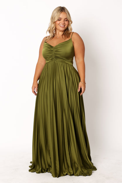 Robe de demoiselle d'honneur longue plissée – Vert - vue 2 - Valerelle