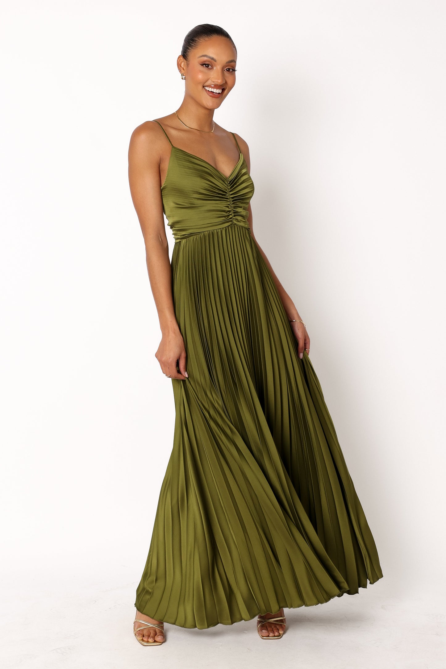 Robe de demoiselle d'honneur longue plissée – Vert - vue 3 - Valerelle