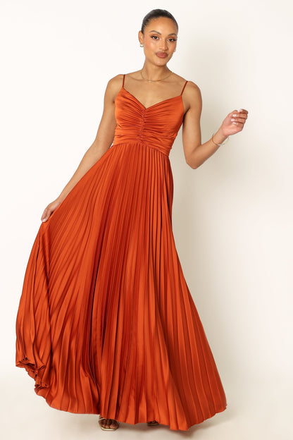 Robe d'invitée de mariage longue plissée – Orange - vue 4 - Valerelle