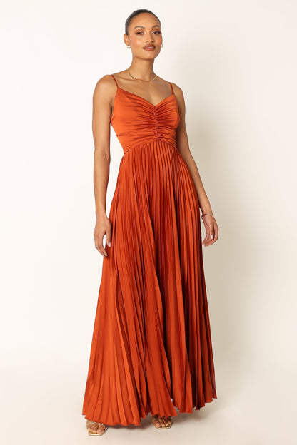 Robe d'invitée de mariage longue plissée – Orange - vue 2 - Valerelle