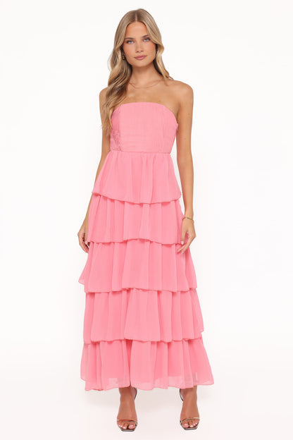 Robe d'invitée de mariage longue bustier – Corail - vue 2 - Valerelle