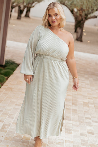 Robe d'invitée de mariage midi plissée – Vert sauge - Valerelle