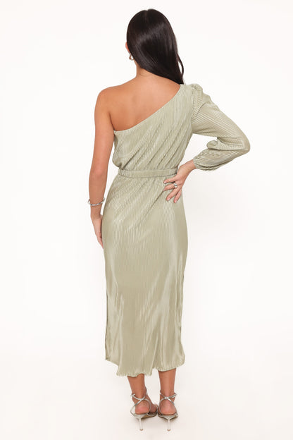 Robe d'invitée de mariage midi plissée – Vert sauge - vue 4 - Valerelle