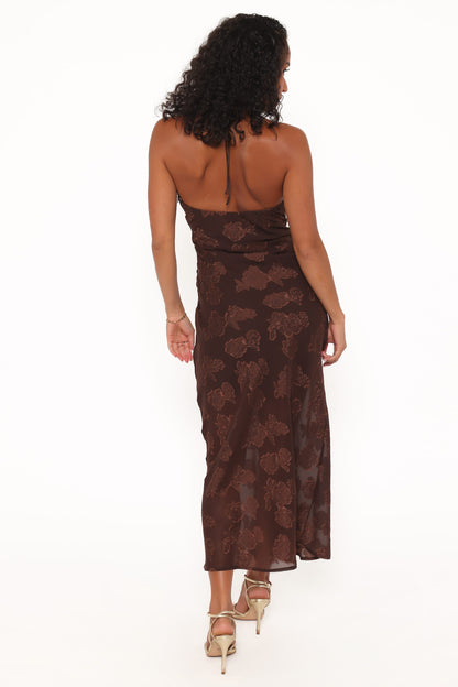 Robe de demoiselle d'honneur longue col licou – Chocolat - vue 4 - Valerelle