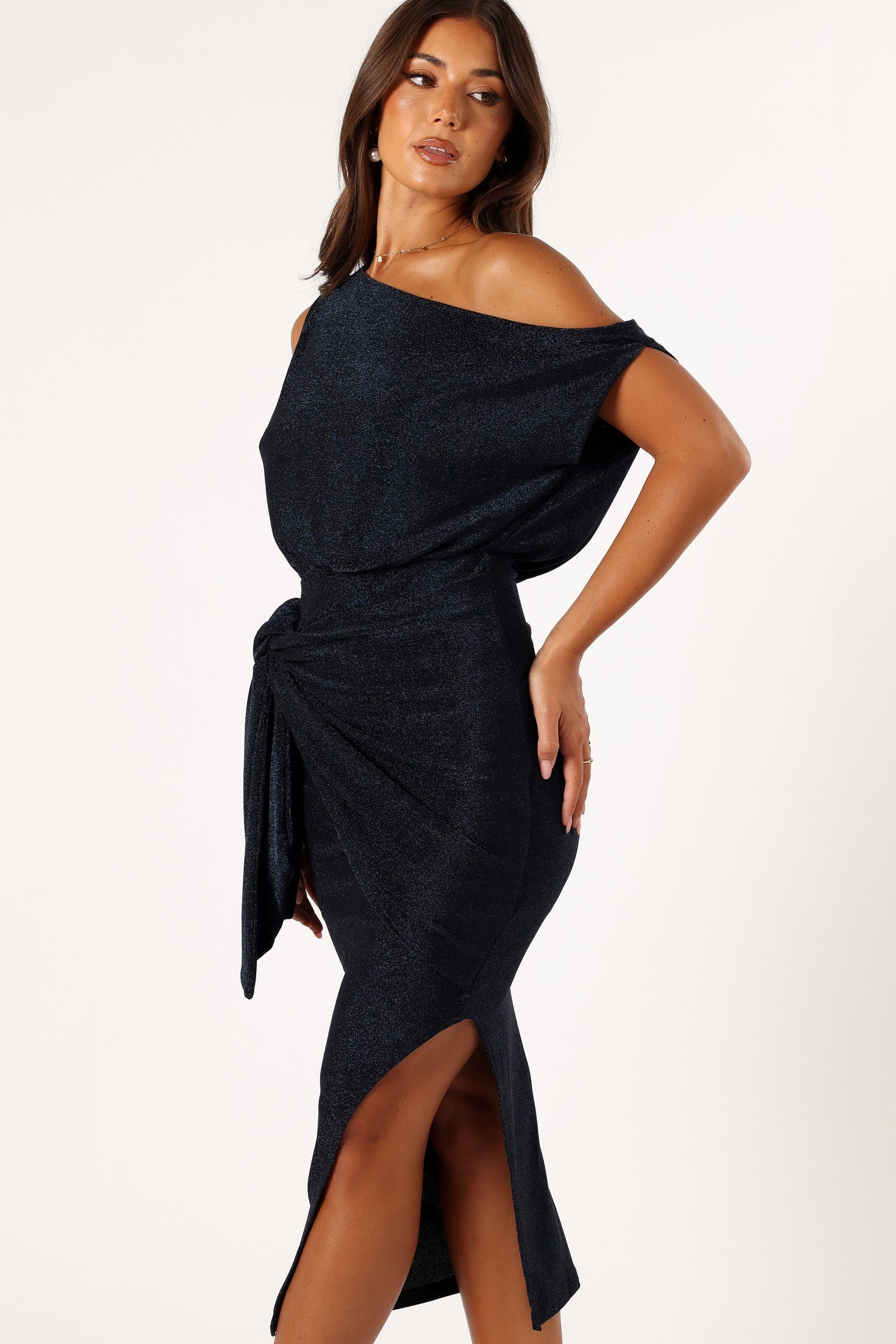 Robe de soirée midi épaules dénudées – Bleu nuit - vue 4 - Valerelle