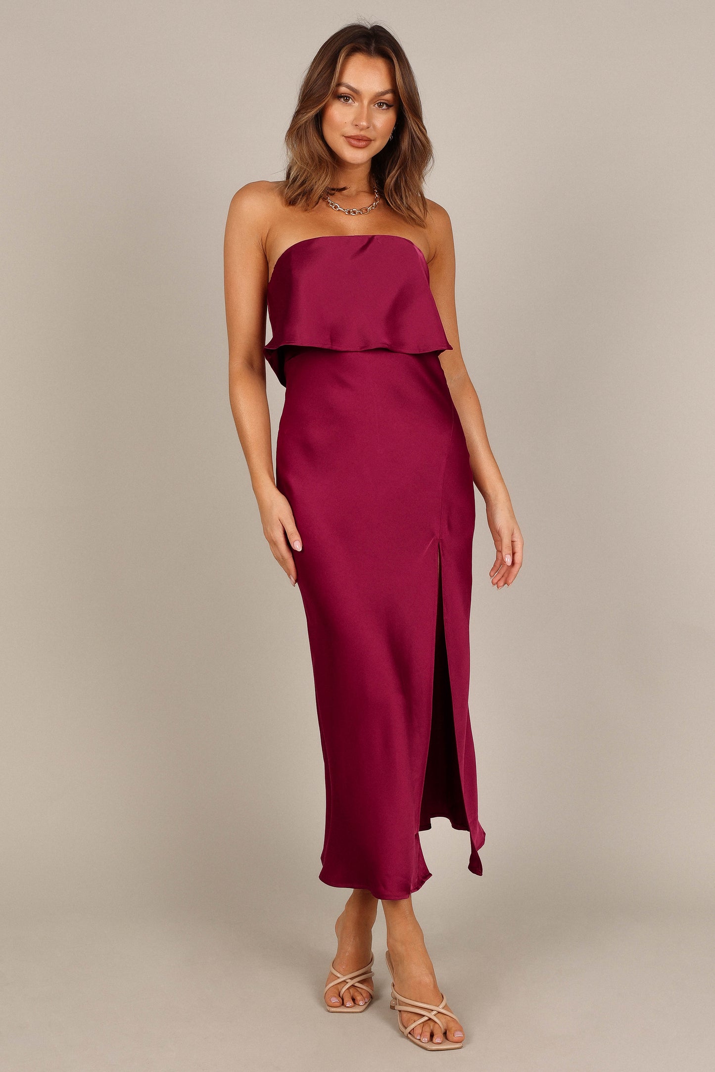 Robe de cocktail midi bustier – Bordeaux - vue 4 - Valerelle