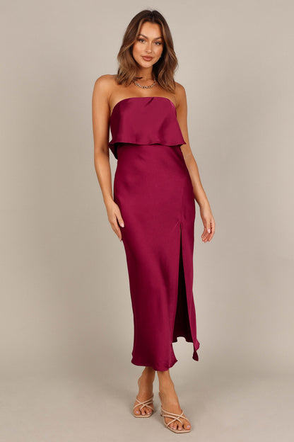 Robe de cocktail midi bustier – Bordeaux - vue 4 - Valerelle