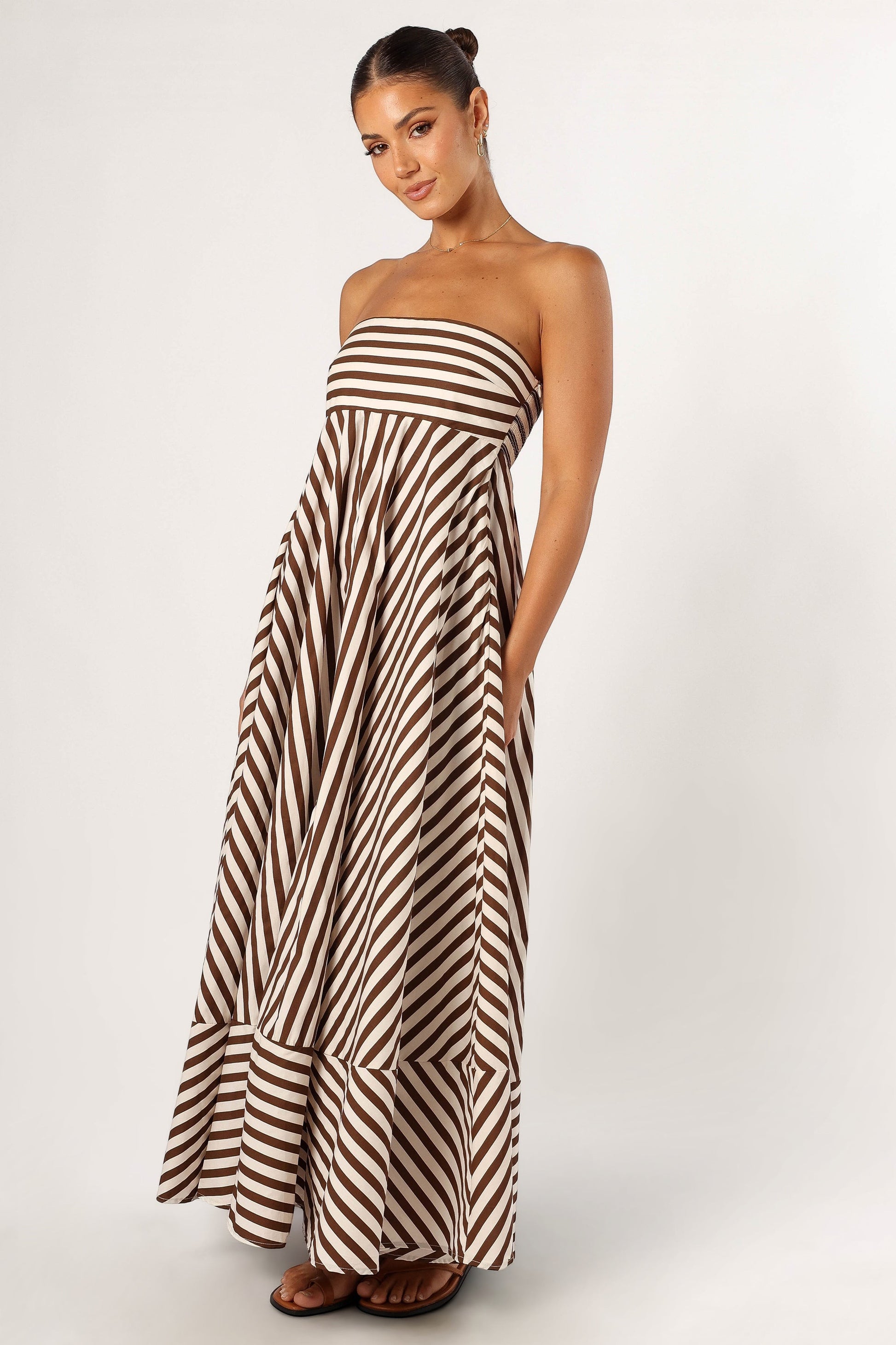 Robe de cocktail longue bustier – Chocolat - vue 3 - Valerelle
