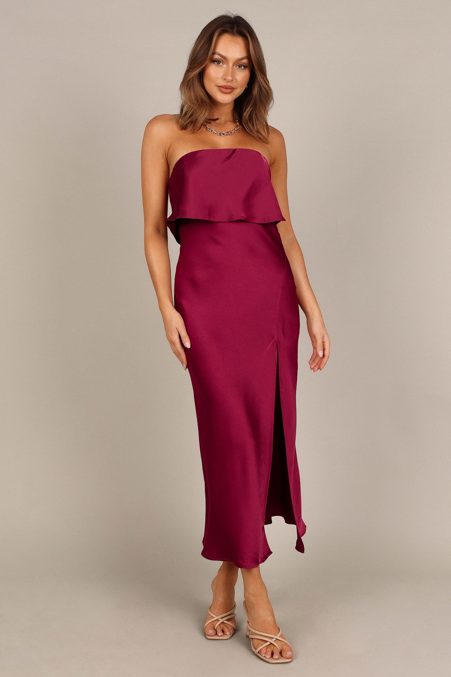 Robe de cocktail midi bustier – Bordeaux - vue 4 - Valerelle