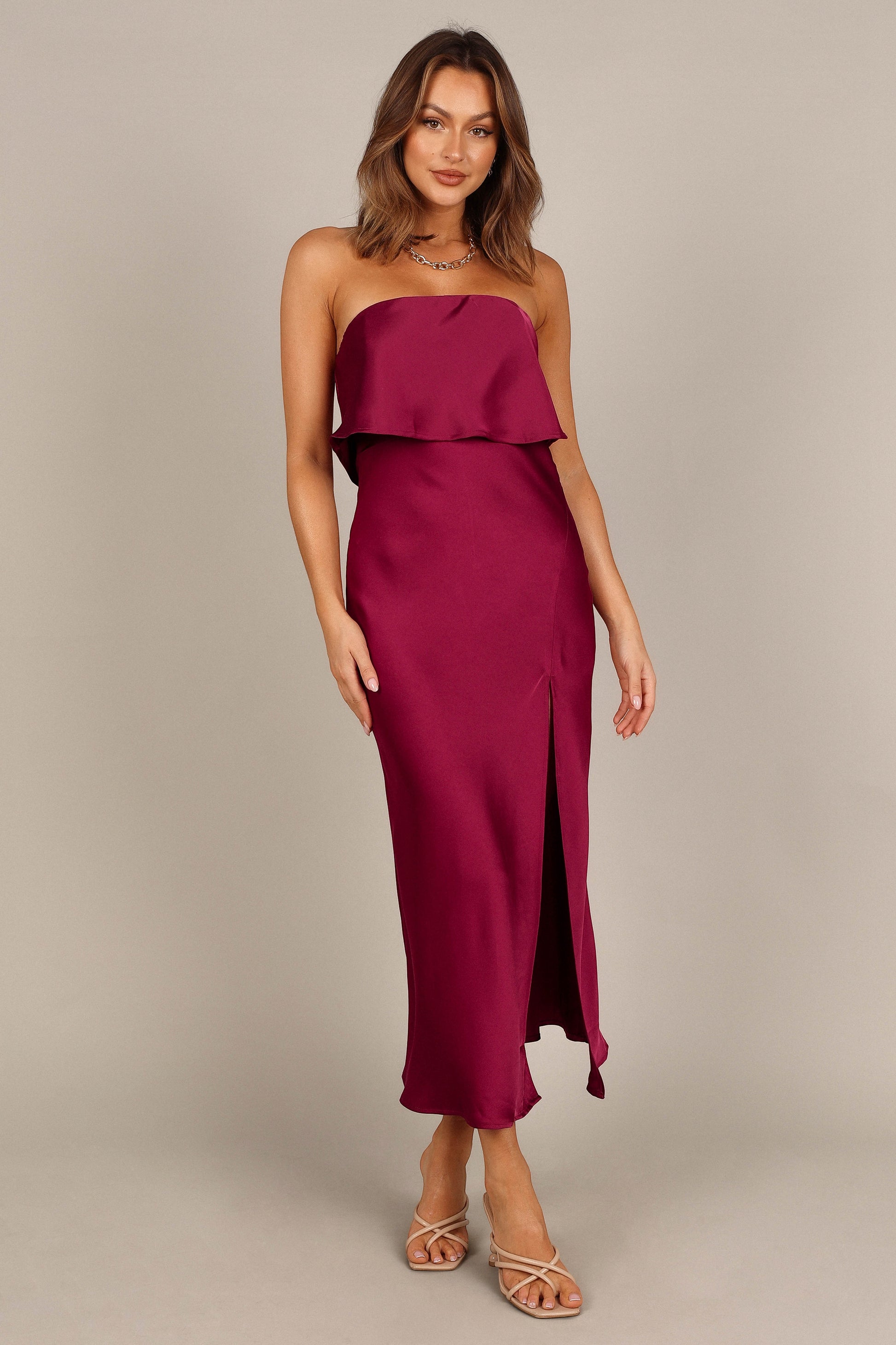 Robe de cocktail midi bustier – Bordeaux - vue 4 - Valerelle