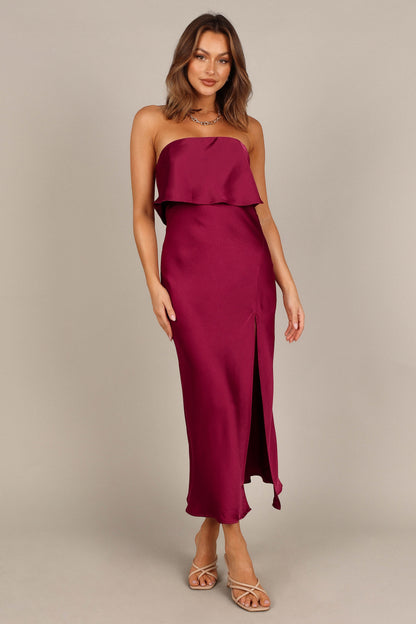 Robe de cocktail midi bustier – Bordeaux - vue 4 - Valerelle