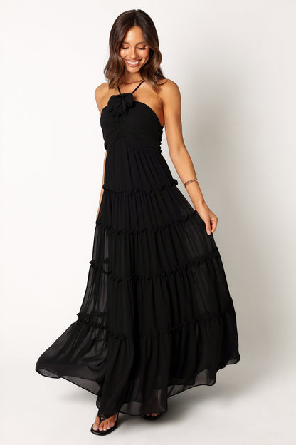 Robe de cocktail longue col licou – Noir - Valerelle