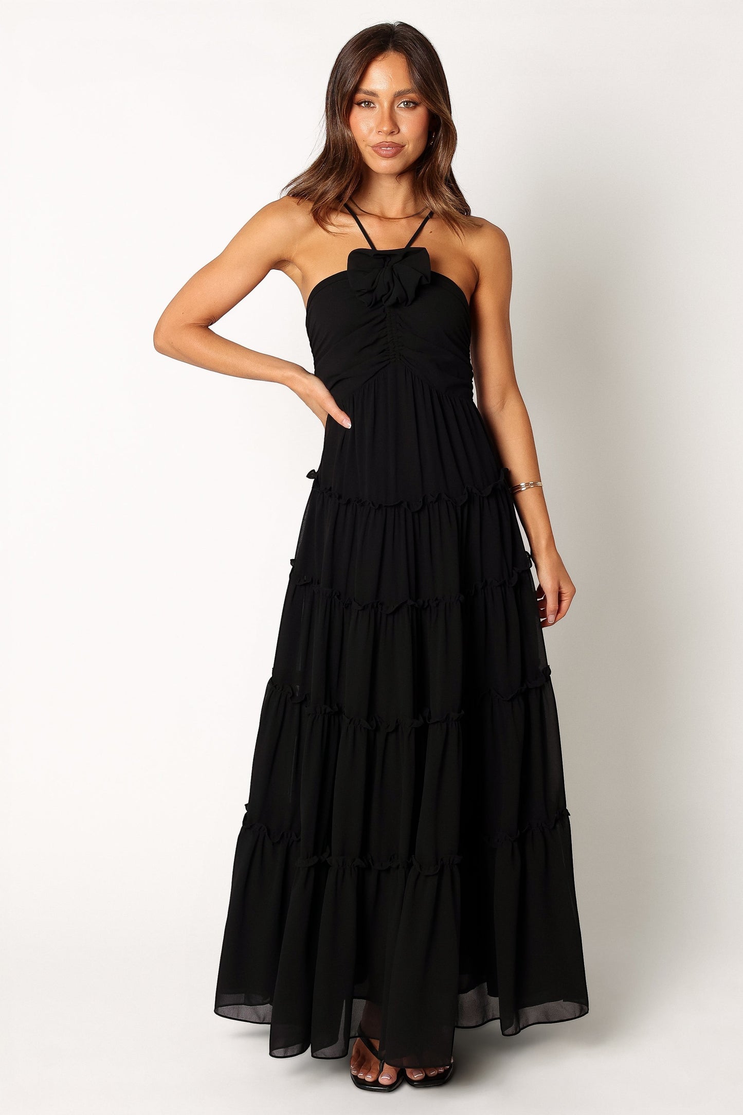 Robe de cocktail longue col licou – Noir - vue 2 - Valerelle