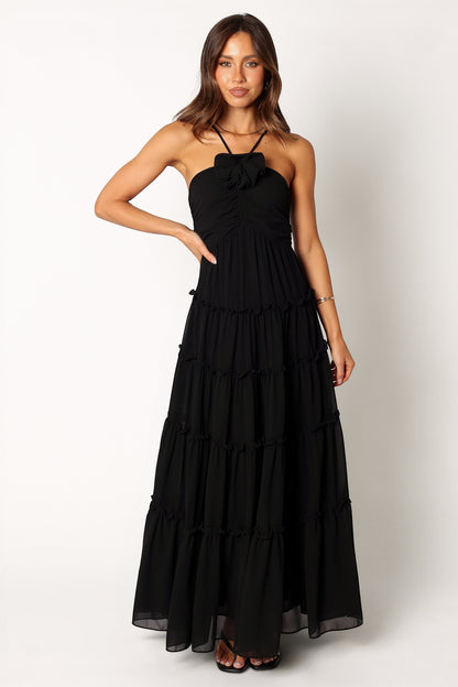Robe de cocktail longue col licou – Noir - vue 2 - Valerelle