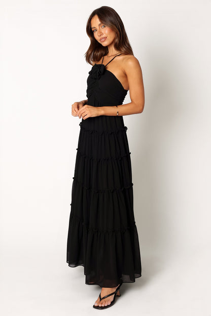 Robe de cocktail longue col licou – Noir - vue 3 - Valerelle
