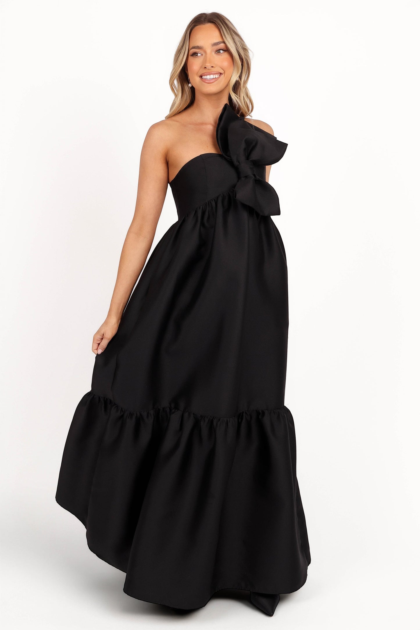 Robe de cocktail longue à nœud – Noir - vue 2 - Valerelle