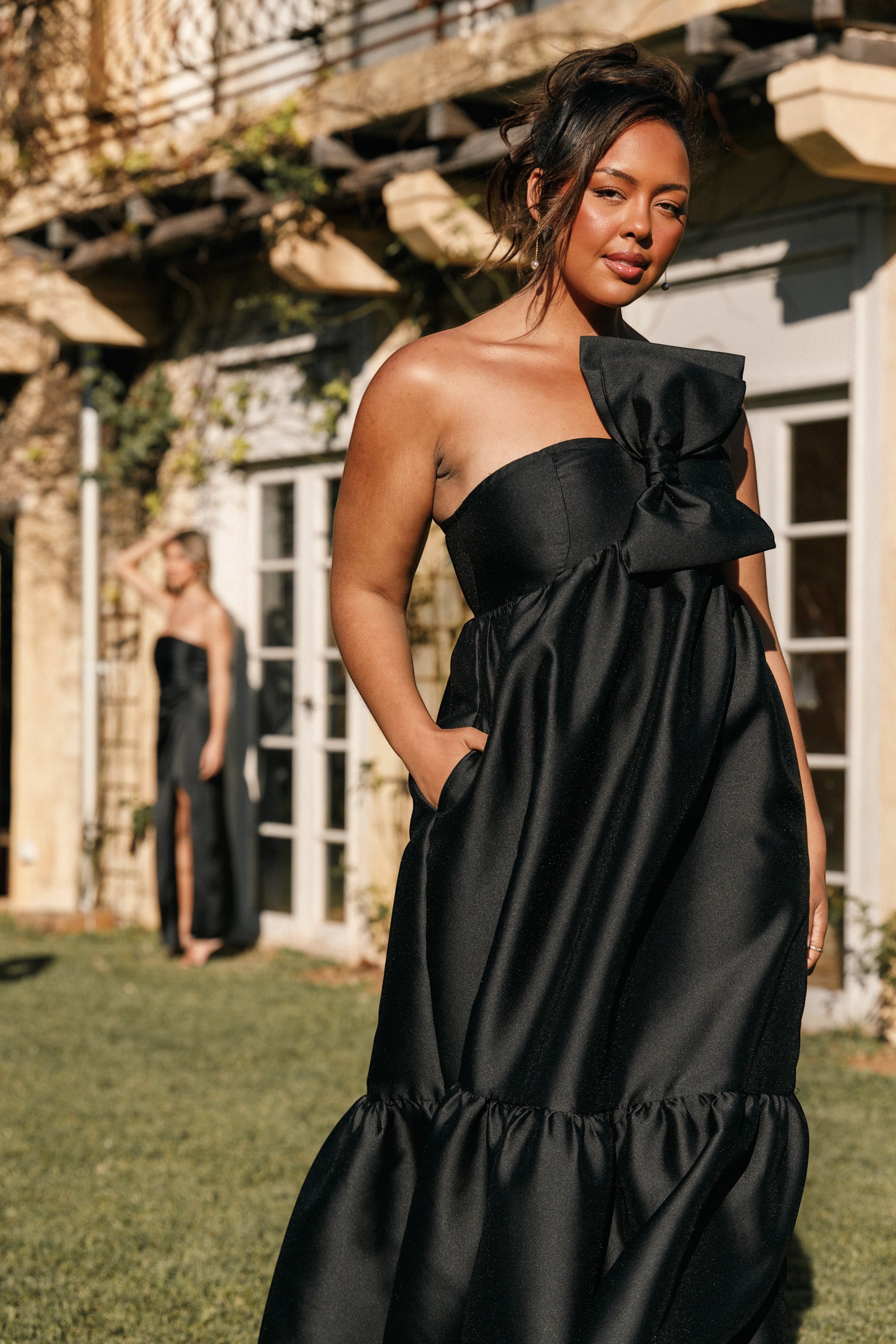 Robe de cocktail longue à nœud – Noir - vue 3 - Valerelle