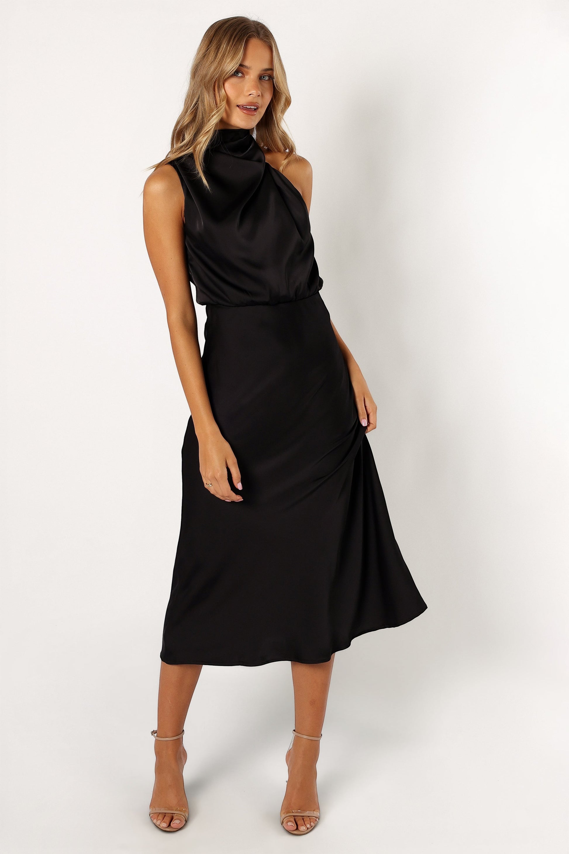 Robe de cocktail midi col licou – Noir - vue 3 - Valerelle