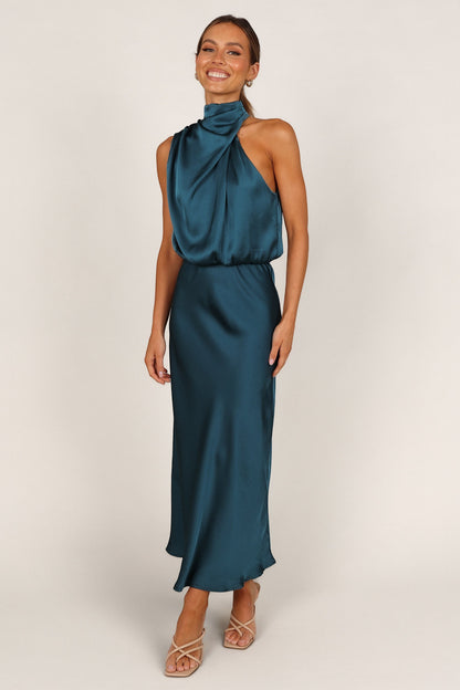 Robe de cocktail midi col licou – Bleu canard - vue 2 - Valerelle