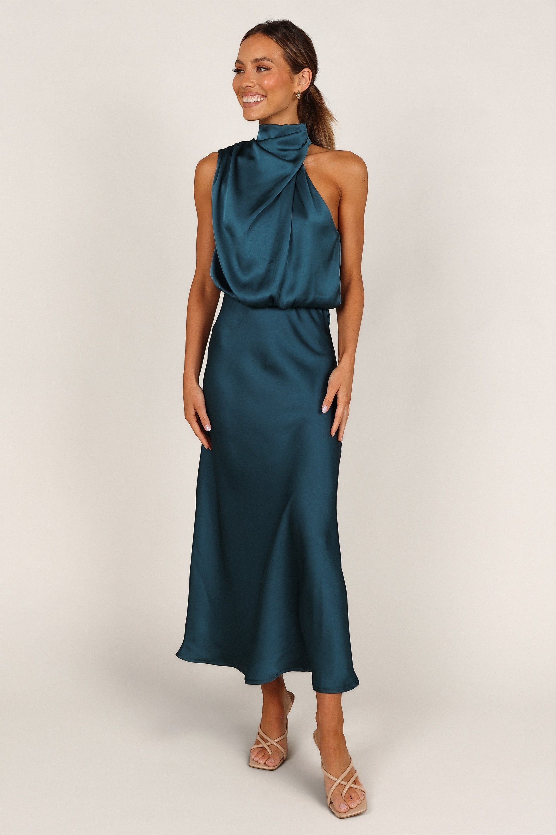 Robe de cocktail midi col licou – Bleu canard - vue 4 - Valerelle