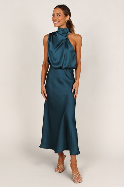 Robe de cocktail midi col licou – Bleu canard - vue 4 - Valerelle