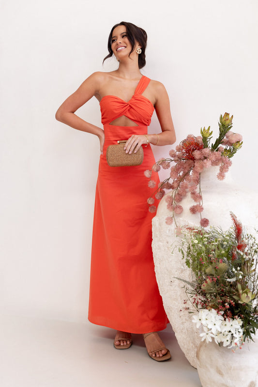 Robe de demoiselle d'honneur longue asymétrique – Camel - Valerelle