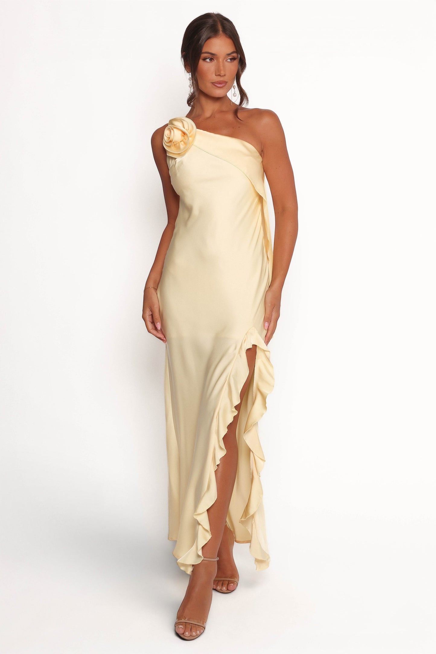Robe de demoiselle d'honneur longue asymétrique – Jaune - vue 2 - Valerelle