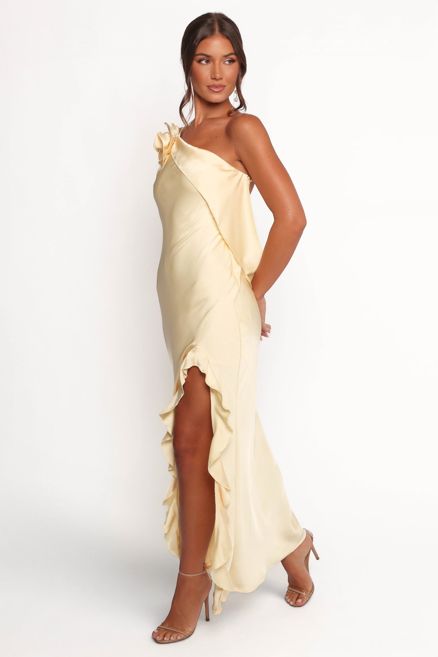 Robe de demoiselle d'honneur longue asymétrique – Jaune - vue 4 - Valerelle