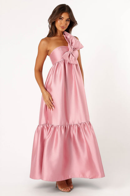 Robe de demoiselle d'honneur longue à nœud – Vieux rose - vue 2 - Valerelle