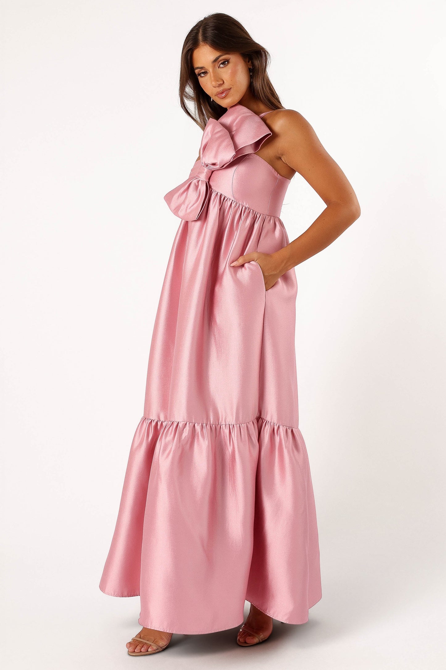 Robe de demoiselle d'honneur longue à nœud – Vieux rose - vue 3 - Valerelle