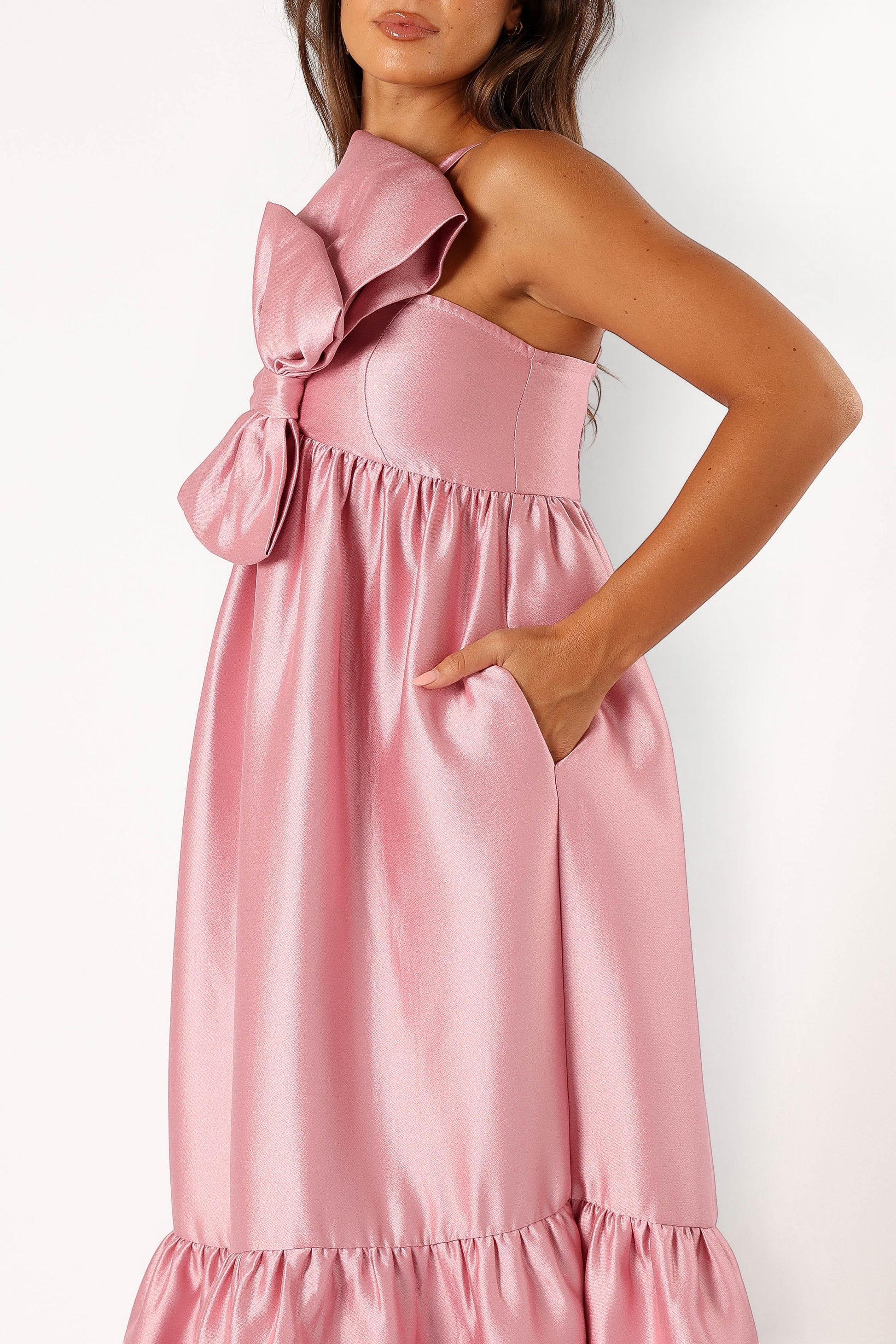 Robe de demoiselle d'honneur longue à nœud – Vieux rose - vue 4 - Valerelle
