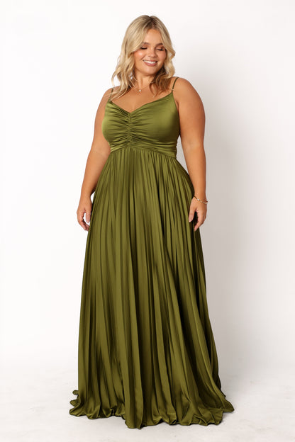 Robe de demoiselle d'honneur longue plissée – Vert - vue 2 - Valerelle