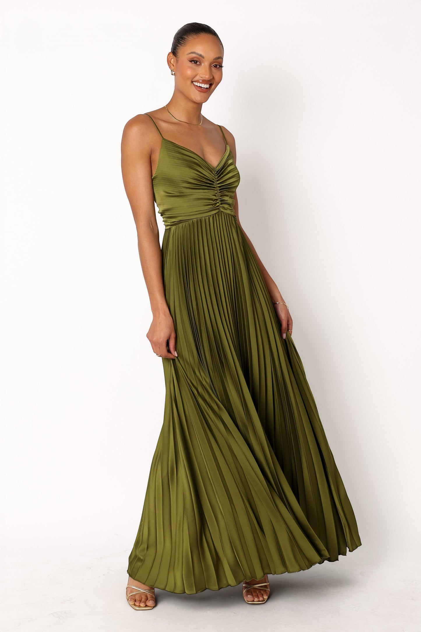 Robe de demoiselle d'honneur longue plissée – Vert - vue 3 - Valerelle