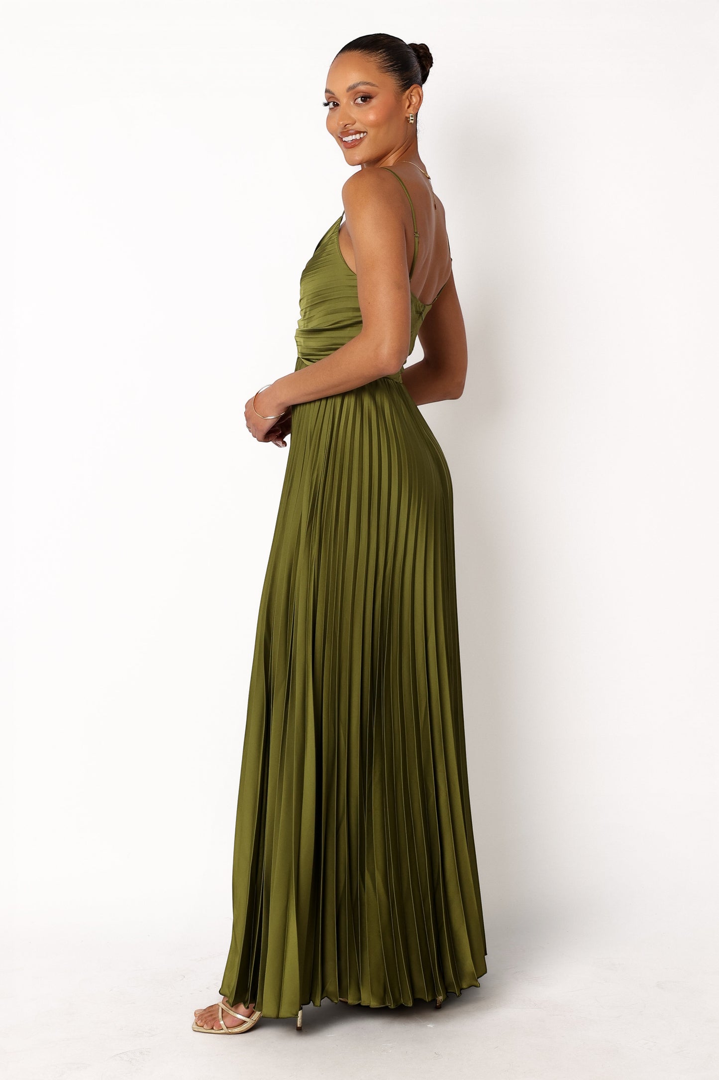 Robe de demoiselle d'honneur longue plissée – Vert - vue 4 - Valerelle