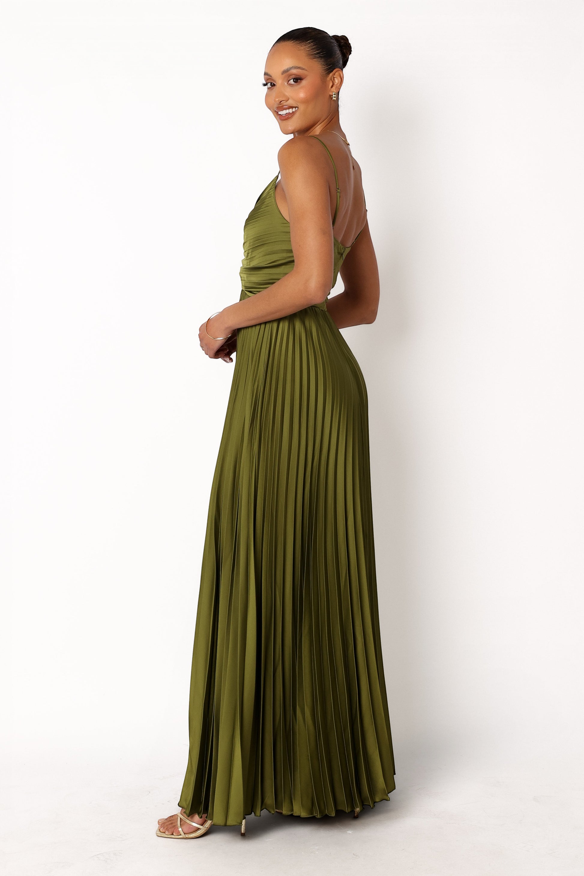 Robe de demoiselle d'honneur longue plissée – Vert - vue 4 - Valerelle