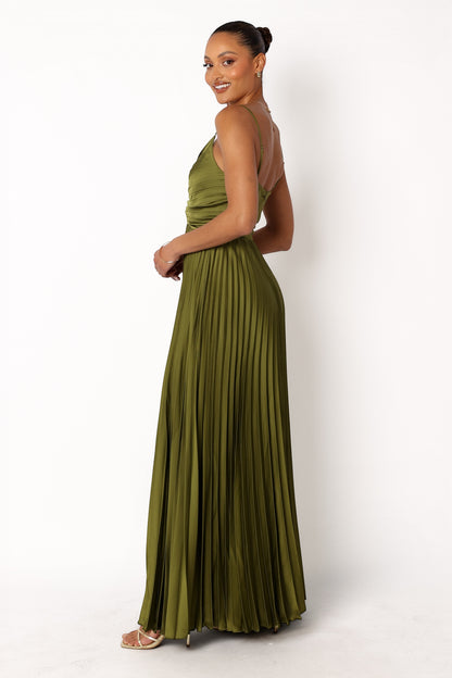 Robe de demoiselle d'honneur longue plissée – Vert - vue 4 - Valerelle