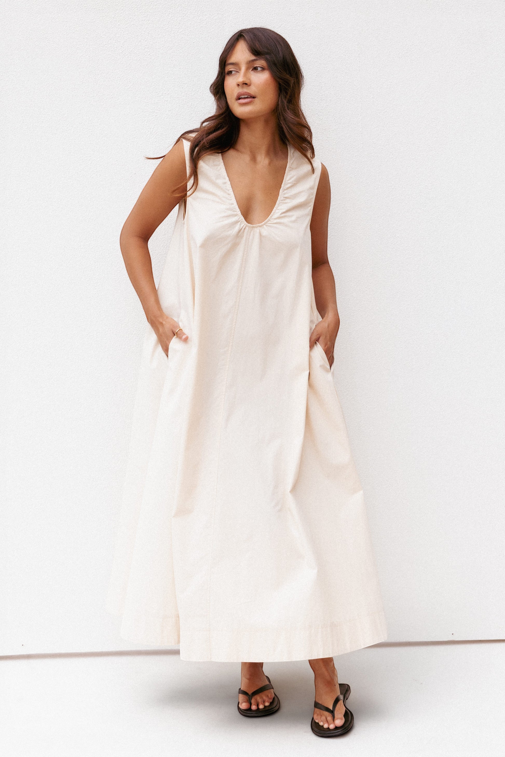 Robe de demoiselle d'honneur longue – Beige avoine - Valerelle