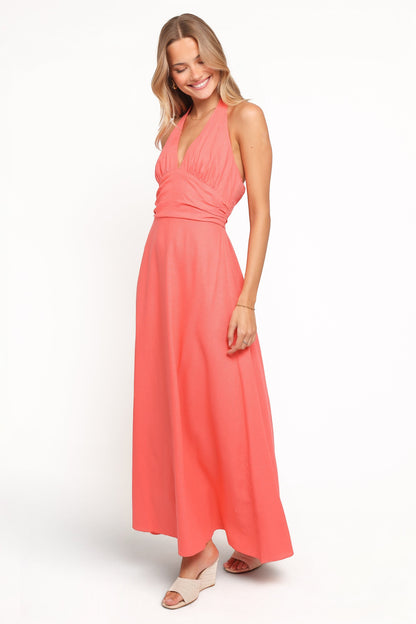 Robe de demoiselle d'honneur longue col licou – Corail - vue 3 - Valerelle