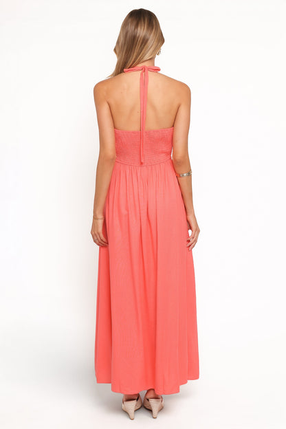 Robe de demoiselle d'honneur longue col licou – Corail - vue 4 - Valerelle