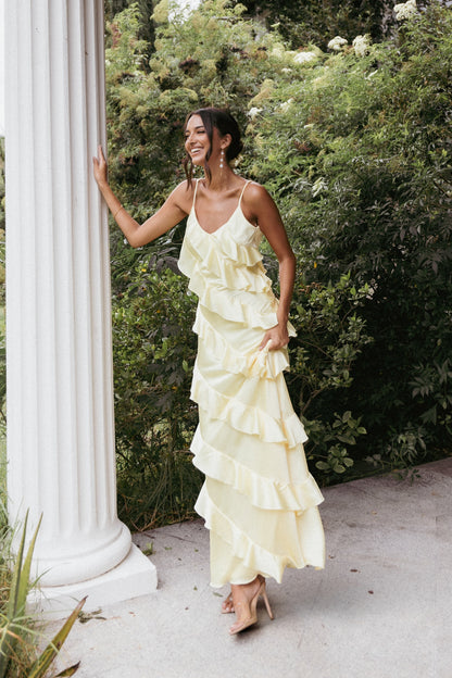 Robe d'invitée de mariage longue satinée – Jaune - Valerelle