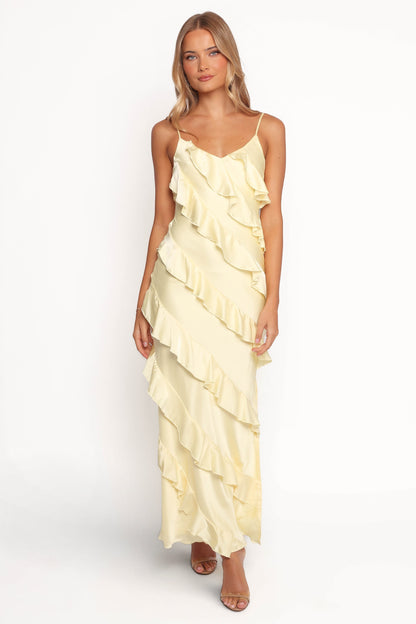 Robe d'invitée de mariage longue satinée – Jaune - vue 2 - Valerelle