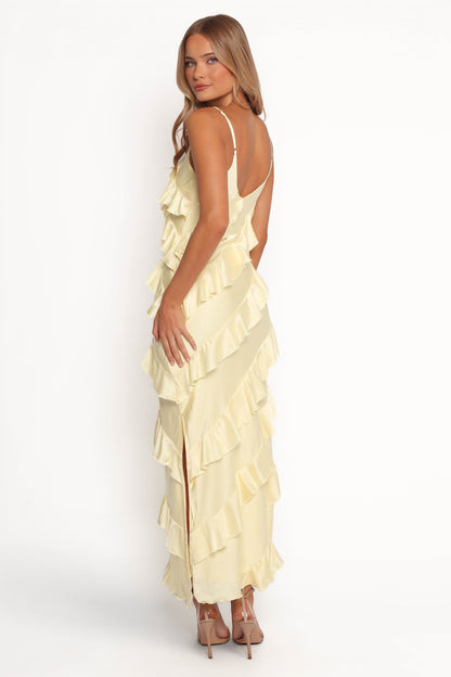 Robe d'invitée de mariage longue satinée – Jaune - vue 4 - Valerelle