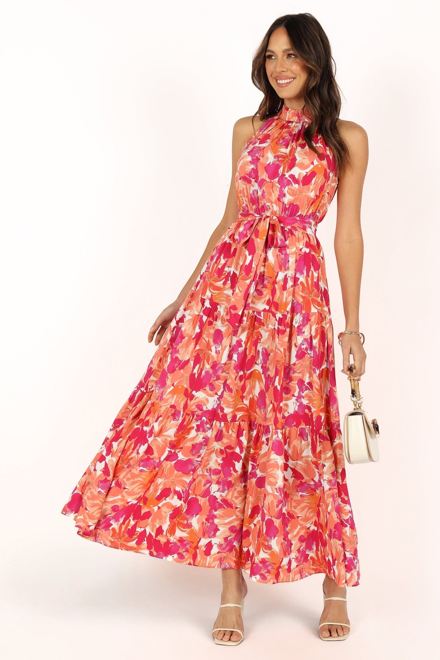 Robe d'invitée de mariage longue col licou – Orange - vue 3 - Valerelle