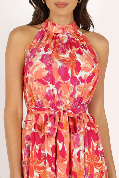 Robe d'invitée de mariage longue col licou – Orange - vue 4 - Valerelle