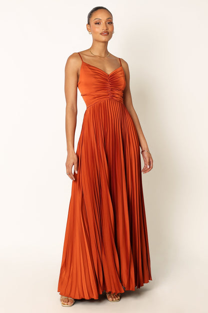 Robe d'invitée de mariage longue plissée – Orange - vue 2 - Valerelle