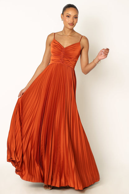 Robe d'invitée de mariage longue plissée – Orange - vue 4 - Valerelle