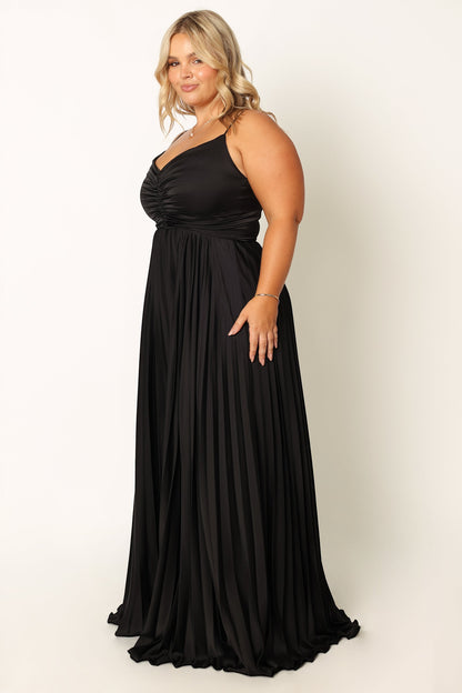 Robe d'invitée de mariage longue plissée – Noir - vue 2 - Valerelle