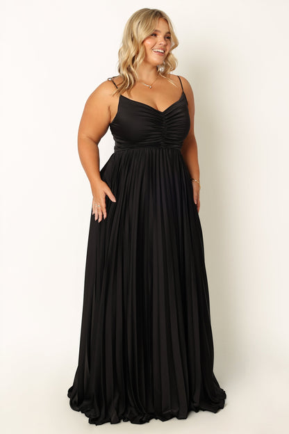 Robe d'invitée de mariage longue plissée – Noir - vue 3 - Valerelle